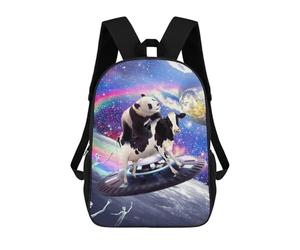 sinyumoney 3D Printed Panda Riding Cow on UFO School Backpack With Big Pockets for Kids Children's Backpacks Boy Girl Book Bags Kids School Bag 17inch