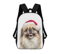 sinyumoney 3D Printed Pekingese Dog with Santa Hat Portrait Children Backpacks Kids Cute School Backpack Outdoor Casual Daypack for Boys Middle School Students 17inch