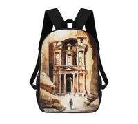 sinyumoney 3D Printed Petra Charm Watercolor School Backpack for Kids Children's 17inch Backpacks Boy Girl Book Bags Kids School Bag