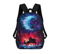 sinyumoney 3D Printed Piano Under A Cosmic Moon Children's 17inch School Backpack for Kids High Capacity Travel Rucksacks Fashion Book Bags Kids School Bag