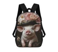 sinyumoney 3D Printed Pig in A Flower Hat Children's 17inch School Backpack for Kids High Capacity Travel Rucksacks Fashion Book Bags Kids School Bag