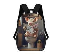 sinyumoney 3D Printed Pig Reading Newspaper on Toilet Children Backpacks Kids Cute School Backpack Outdoor Casual Daypack for Boys Middle School Students 17inch