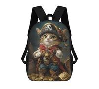 sinyumoney 3D Printed Pirate Cat Treasure Chest Children's School Backpack for Kids High Capacity Travel Rucksacks Fashion Book Bags Kids School Bag Back Pack 17inch