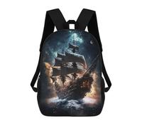 sinyumoney 3D Printed Pirate Ship In Space Children Backpacks Kids Cute School Backpack Outdoor Casual Daypack for Boys Middle School Students 17inch