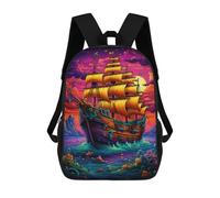 sinyumoney 3D Printed Pirate Ship Sunset Children's School Backpack for Kids High Capacity Travel Rucksacks Fashion Book Bags Kids School Bag Back Pack 17inch