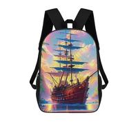 sinyumoney 3D Printed Pirate Ship Sunset School Bag Boys Girls Children's School Backpack Casual Fashion Backpack for in School Or Travel 17inch