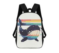 sinyumoney 3D Printed Pixel Rainbow Whale Children Backpacks Kids Cute School Backpack Outdoor Casual Daypack for Boys Middle School Students 17inch