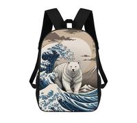 sinyumoney 3D Printed Polar Bear Great Wave School Bags Kids 17inch Backpacks Casual Fashion School Bag Backpacks Book Bags for Boys Elementary And Middle School Students