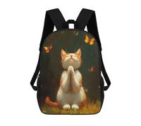 sinyumoney 3D Printed Praying Cat with Butterflies Children's 17inch School Backpack for Kids High Capacity Travel Rucksacks Fashion Book Bags Kids School Bag