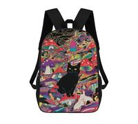 sinyumoney 3D Printed Psychedelic Mushroom Cat Art Print Children's 17inch School Backpack for Kids High Capacity Travel Rucksacks Fashion Book Bags Kids School Bag