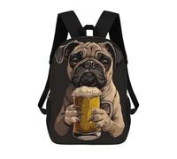 sinyumoney 3D Printed Pug Beer School Bag Boys Girls Children's School Backpack Casual Fashion Backpack for in School Or Travel 17inch