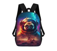sinyumoney 3D Printed Pug in Space Helmet School Backpack With Big Pockets for Kids Children's Backpacks Boy Girl Book Bags Kids School Bag 17inch