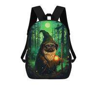 sinyumoney 3D Printed Pug Wizard Forest Pixel Children's 17inch School Backpack for Kids High Capacity Travel Rucksacks Fashion Book Bags Kids School Bag