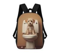 sinyumoney 3D Printed Puppy on The Toilet School Backpack With Big Pockets for Kids Children's Backpacks Boy Girl Book Bags Kids School Bag 17inch