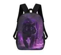 sinyumoney 3D Printed Purple Glowing Tiger Art Print School Backpack for Kids Children's 17inch Backpacks Boy Girl Book Bags Kids School Bag