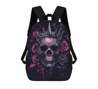sinyumoney 3D Printed Purple Skull with Crown And Roses Children Backpacks Kids Cute School Backpack Outdoor Casual Daypack for Boys Middle School Students 17inch