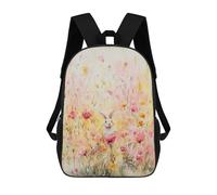 sinyumoney 3D Printed Rabbit in A Wildflower Meadow Children School Backpack Fashion Rucksack Casual Travel 17inch Backpacks Large Capacity Daypack for Boys Girls