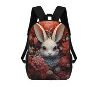 sinyumoney 3D Printed Rabbit Red Flowers Children Backpacks Kids Cute School Backpack Outdoor Casual Daypack for Boys Middle School Students 17inch