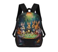 sinyumoney 3D Printed Rabbits Playing Poker School Backpack With Big Pockets for Kids Children's Backpacks Boy Girl Book Bags Kids School Bag 17inch