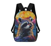 sinyumoney 3D Printed Raccoon Sunset Stained Glass Children Backpacks Kids Cute School Backpack Outdoor Casual Daypack for Boys Middle School Students 17inch
