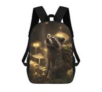 sinyumoney 3D Printed Raccoon with Backpack in Mushroom Forest Children's 17inch School Backpack for Kids High Capacity Travel Rucksacks Fashion Book Bags Kids School Bag