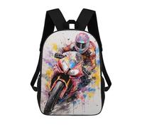 sinyumoney 3D Printed Racing Spirit Motorcycle Artwork School Backpack With Big Pockets for Kids Children's Backpacks Boy Girl Book Bags Kids School Bag 17inch