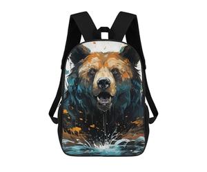 sinyumoney 3D Printed Raging Bear Splash School Backpack With Big Pockets for Kids Children's Backpacks Boy Girl Book Bags Kids School Bag 17inch