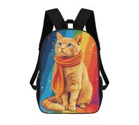 sinyumoney 3D Printed Rainbow Cat with Scarf Children's 17inch School Backpack for Kids High Capacity Travel Rucksacks Fashion Book Bags Kids School Bag