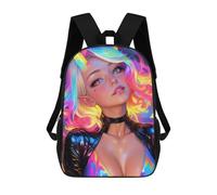 sinyumoney 3D Printed Rainbow Demon Girl Children's School Backpack for Kids High Capacity Travel Rucksacks Fashion Book Bags Kids School Bag Back Pack 17inch