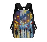 sinyumoney 3D Printed Rainy City Street Painting Children Backpacks Kids Cute School Backpack Outdoor Casual Daypack for Boys Middle School Students 17inch