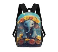 sinyumoney 3D Printed Rainy Day Elephant Flowers Children School Backpack Fashion Rucksack Casual Travel 17inch Backpacks Large Capacity Daypack for Boys Girls
