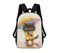 sinyumoney 3D Printed Rainy Day Kitten-4 School Backpack for Kids Children's 17inch Backpacks Boy Girl Book Bags Kids School Bag