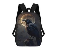 sinyumoney 3D Printed Raven Night Moon Children's 17inch School Backpack for Kids High Capacity Travel Rucksacks Fashion Book Bags Kids School Bag