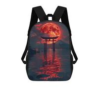 sinyumoney 3D Printed Red Moon Torii Gate School Backpack for Kids Children's 17inch Backpacks Boy Girl Book Bags Kids School Bag