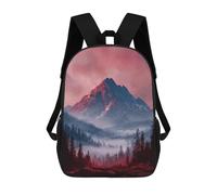 sinyumoney 3D Printed Red Mountain Misty Forest Children's School Backpack for Kids High Capacity Travel Rucksacks Fashion Book Bags Kids School Bag Back Pack 17inch