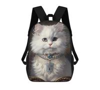 sinyumoney 3D Printed Regal White Cat Portrait -4 Children Backpacks Kids Cute School Backpack Outdoor Casual Daypack for Boys Middle School Students 17inch