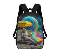 sinyumoney 3D Printed Relaxing Astronaut on The Moon with Rainbow Children School Backpack Fashion Rucksack Casual Travel 17inch Backpacks Large Capacity Daypack for Boys Girls