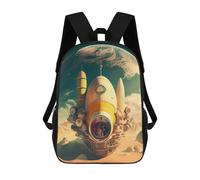 sinyumoney 3D Printed Retro Space Ship Children School Backpack Fashion Rucksack Casual Travel 17inch Backpacks Large Capacity Daypack for Boys Girls