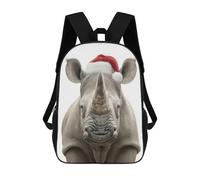 sinyumoney 3D Printed Rhino with Santa Hat School Bag Boys Girls Children's School Backpack Casual Fashion Backpack for in School Or Travel 17inch