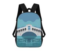 sinyumoney 3D Printed Rialto Bridge in Venice over Canal Children's School Backpack for Kids High Capacity Travel Rucksacks Fashion Book Bags Kids School Bag Back Pack 17inch