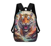 sinyumoney 3D Printed Roaring Tiger in Vibrant Colors Children's School Backpack for Kids High Capacity Travel Rucksacks Fashion Book Bags Kids School Bag Back Pack 17inch
