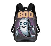 sinyumoney 3D Printed Robotic Ghost with Pixelated BOO School Bag Boys Girls Children's School Backpack Casual Fashion Backpack for in School Or Travel 17inch