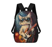 sinyumoney 3D Printed Rock Star Cat Guitar Painting -4 Children's 17inch School Backpack for Kids High Capacity Travel Rucksacks Fashion Book Bags Kids School Bag