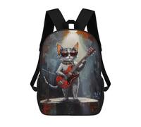 sinyumoney 3D Printed Rock Star Kitty Guitarist -1 School Backpack Book 17inch Bags Fashion Backpacks Large Capacity Backpack Children Travel Rucksacks