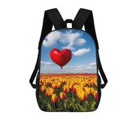 sinyumoney 3D Printed Romantic Heart Balloon Over Tulip Field Children's School Backpack for Kids High Capacity Travel Rucksacks Fashion Book Bags Kids School Bag Back Pack 17inch