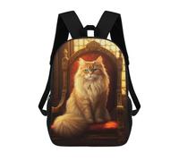 sinyumoney 3D Printed Royal Cat Throne Decor Children's School Backpack for Kids High Capacity Travel Rucksacks Fashion Book Bags Kids School Bag Back Pack 17inch