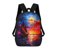sinyumoney 3D Printed Sailboat Under A Full Moon Children's 17inch School Backpack for Kids High Capacity Travel Rucksacks Fashion Book Bags Kids School Bag