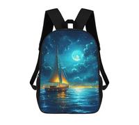 sinyumoney 3D Printed Sailboat Under Moonlight School Bag Boys Girls Children's School Backpack Casual Fashion Backpack for in School Or Travel 17inch