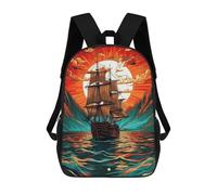 sinyumoney 3D Printed Sailing Ship at Sunset Children Backpacks Kids Cute School Backpack Outdoor Casual Daypack for Boys Middle School Students 17inch