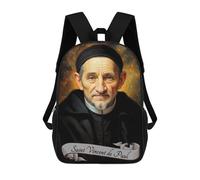 sinyumoney 3D Printed Saint Vincent De Paul Portrait Children's 17inch School Backpack for Kids High Capacity Travel Rucksacks Fashion Book Bags Kids School Bag